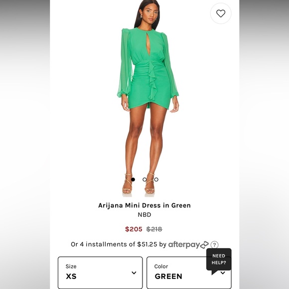 nbd arijana mini dress Small NBD Arijana mini dress in green sold out everywhere, renting for $60